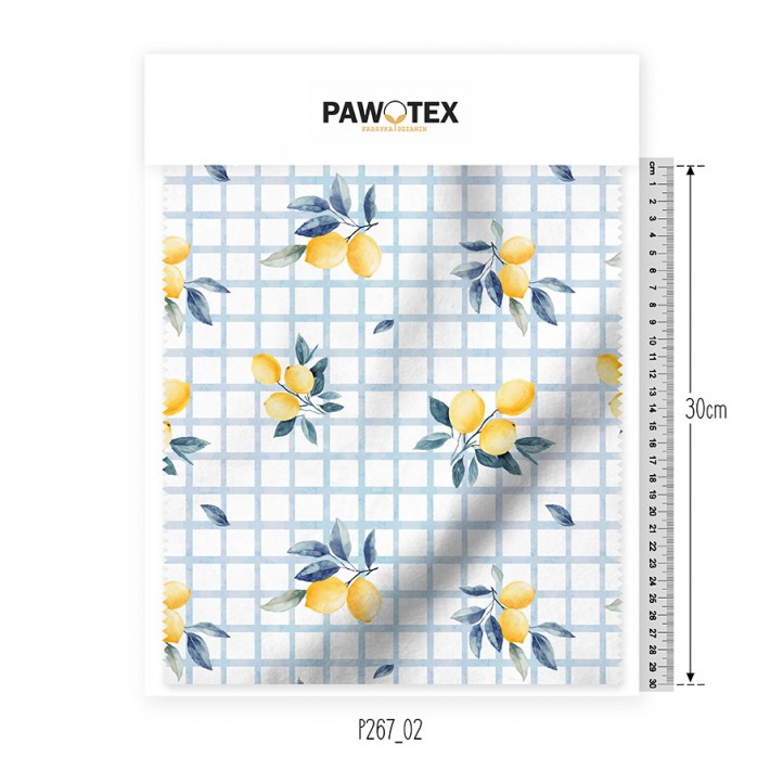Muślin Druk Cytrynki na kratce P266_01